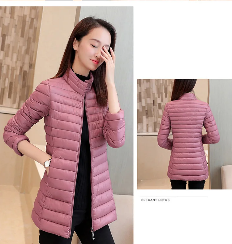 

Winter New Style Light Warm Women's Medium-length Slim Fit Slimming Large Size Cotton-padded Clothes Women's Small Stand Collar