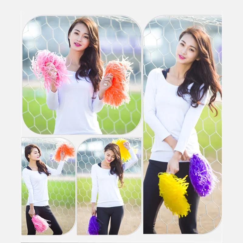 2 Pieces Plastic Cheerleader Pom Ppom Girl Cheer Refueling Props Cheerleading Pompon Pompoms NonFading plastic hand flowers