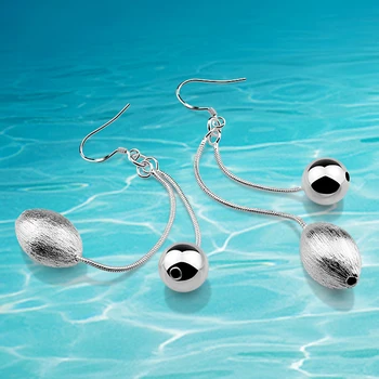 

Double-line snake chain olive bead round bead earrings, sterling silver earrings for women, popular ladies earrings