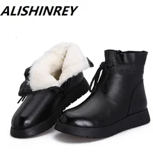 ALISHINREY Handmade Ankle Boots Soft Casual Flat Heels Shoes Woman Warm Wool Platform Ankle Boots Winter Fur Warm Flat Shoes