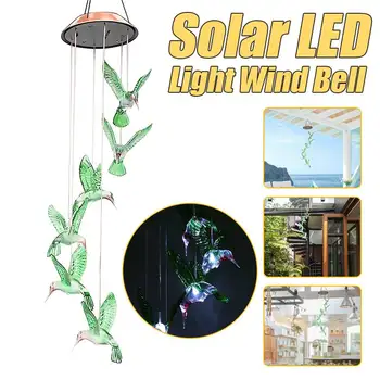 

Solar Powered LED Wind Chime Outdoor LED Light Changing Color Waterproof Wind Chimes Hummingbirds Windchime Home Decor Art Craft