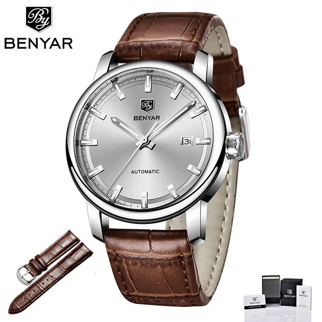 Новые мужские часы Benyar модные автоматические механические наручные часы для мужчин s водонепроницаемые спортивные часы Стальные часы для мужчин Relogio Masculino - Цвет: L-silver blue