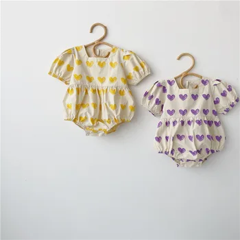 

Summer New Korean Style Baby Toddlers Printed Jumpsuits Square Collar Infants Clothes Little Girls Bodysuits