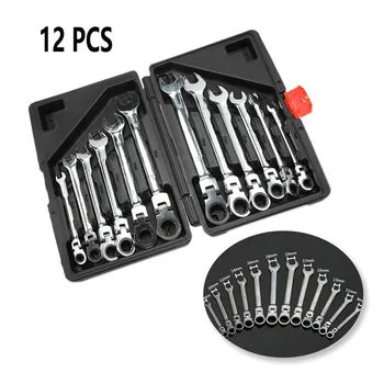 

12 x Spanner Flexible Head Metric Ratcheting Wrench Auto Repair Tool Set 8-19mm