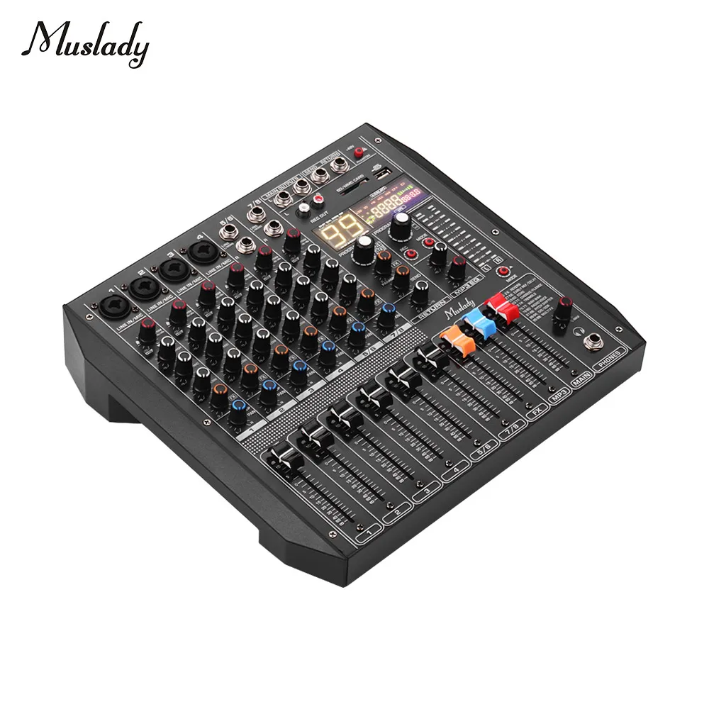 

Muslady ER-800 8-Channel Mixing Console Mixer Built-in 99 DSP Effects +48V Phantom Power Supports BT Connection for DJ Karaoke
