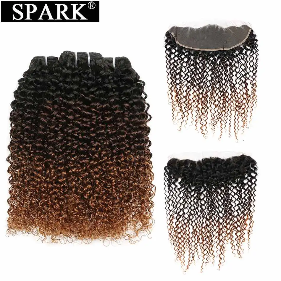 Good Buy Human-Hair Frontal Kinky-Curly-Bundles Spark Afro Mongolian with 13--4 Ear-To-Ear GmJ9rE9W1