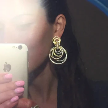 

missvikki Luxury Indian Dubai African Shiny circles Drop Earrings for Noble Women Bridal Wedding Jewelry Full Clear CZ Earrings