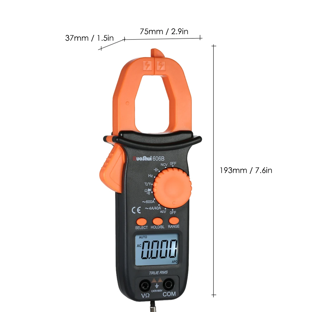RuoShui606B цифровой клещи Ручной Автоматический диапазон токовые измерительные щипцы вольтамперная электрическая Емкость тестер зажим мультиметр токовые клещи