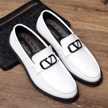 

2020 Autumn Youth Fashion Men Shoe Black White Men Business Shoes Slip On Mens Party Footwear Comfortable Men Dress Leather Shoe