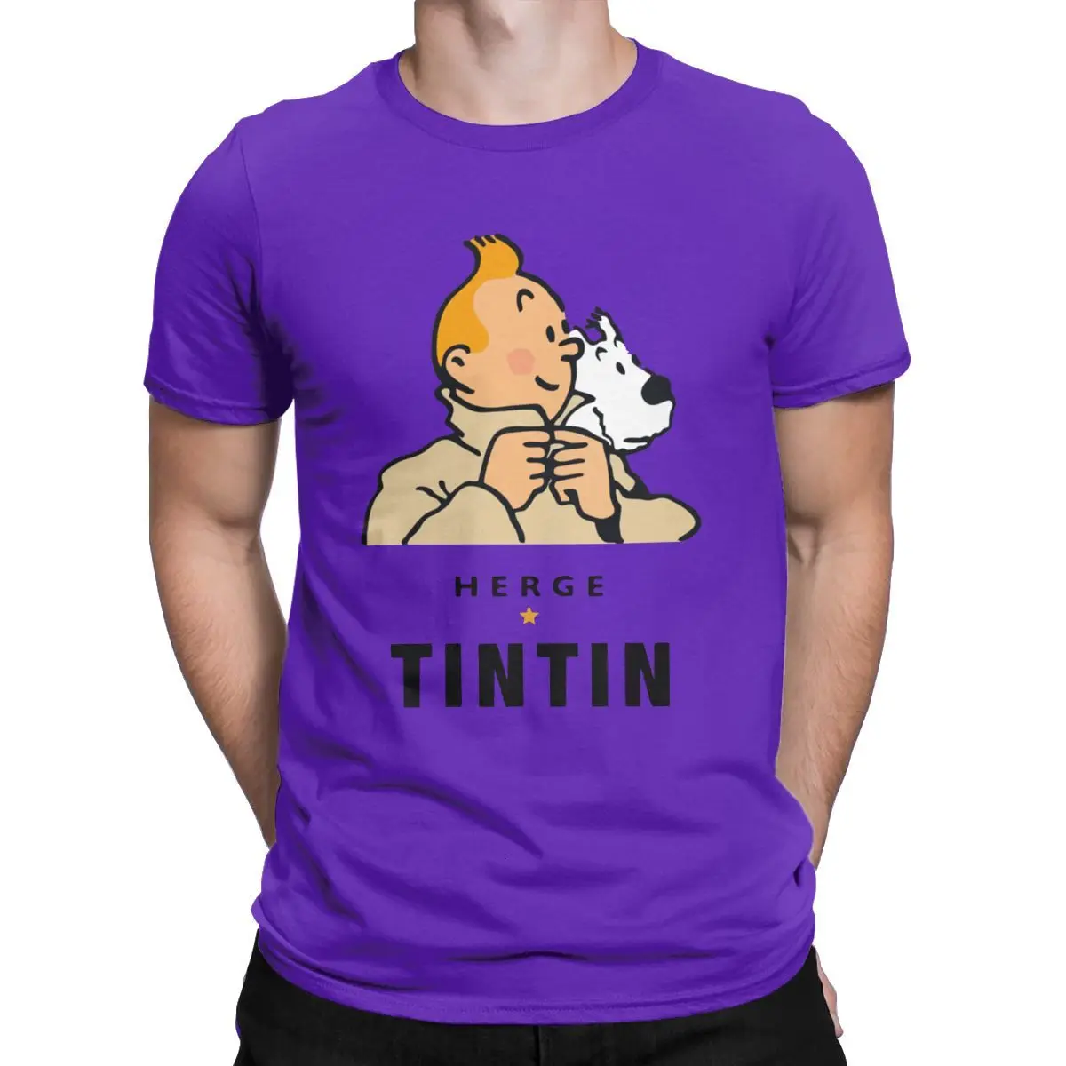 Purple Tyburn Herge Tintin футболки мужские Приключения Тинтина Досуг хлопковые футболки с круглым вырезом футболки с коротким рукавом идея подарка одежда - Цвет: Purple