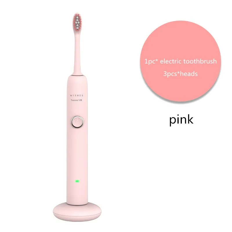 Powerful Electric Toothbrush USB Rechargeable 31000/min Ultrasonic Washable Electronic Whitening IPX7 Waterproof Teeth Bruh - Цвет: 1pink 3heads