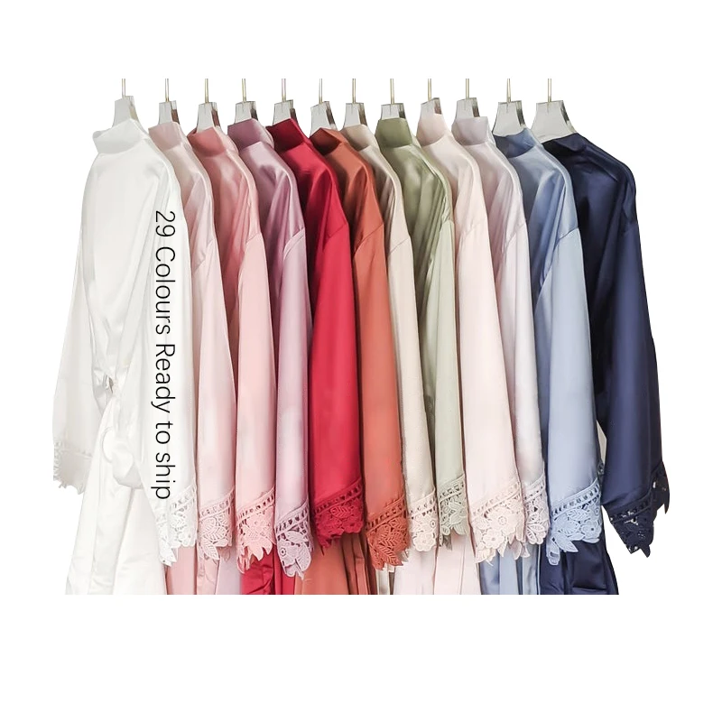 Женский Шелковый Атласный халат A9007, короткий Стильный свадебный халат с кружевной отделкой