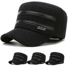 Новые осенние и зимние мужские повседневные спортивные плоские наушники среднего возраста Толстая теплая шапка