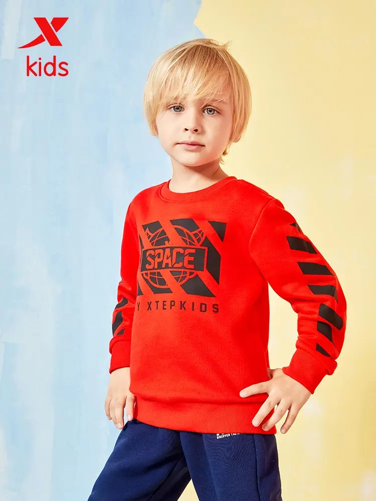 Xtep Fashion Boys O-neck Pullover Comfortable Kids Casual Letter Pattern Loose Sweatshirt Black White Red 681325209179