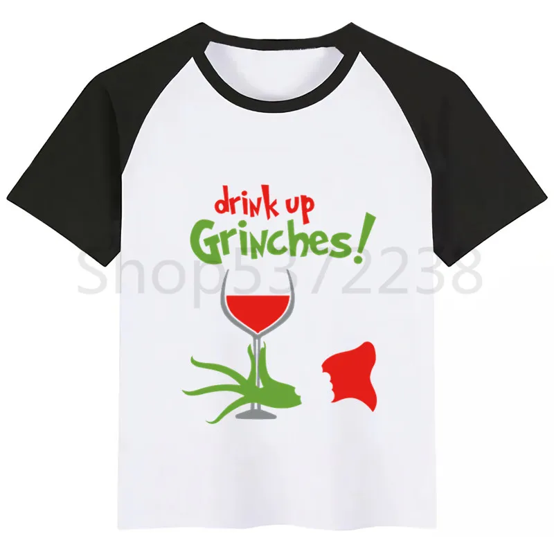 Grinch/детская футболка; летние топы для мальчиков и девочек; повседневная детская футболка с короткими рукавами и принтом с героями мультфильмов; детская одежда