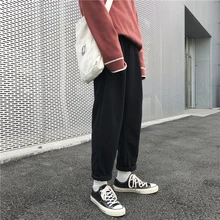 Осенние и зимние теплые плотные однотонные шерстяные повседневные штаны, мужские шаровары с низкой талией, брюки цвета хаки/черный M-2XL