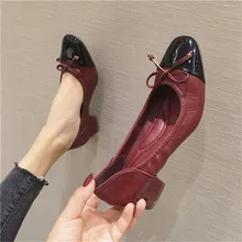 Zapatos de tacón cuadrado para Mujer, calzado de talla grande 42, clásico, con nudo de mariposa, primavera y otoño