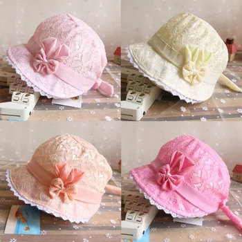 

Solid Color Lace Hollow Baby Girl With Bow Toddler Kids Beach Bucket Hats Cap Summer Cute Princess Baby Hat fit for 3- 18 months