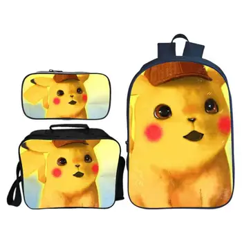

3pcs/set Cute Cartoon Printing Pikachu Kids Baby School Bags Pokemon Children Backpacks for Girls Suit Bookbag Boys Schoolbag