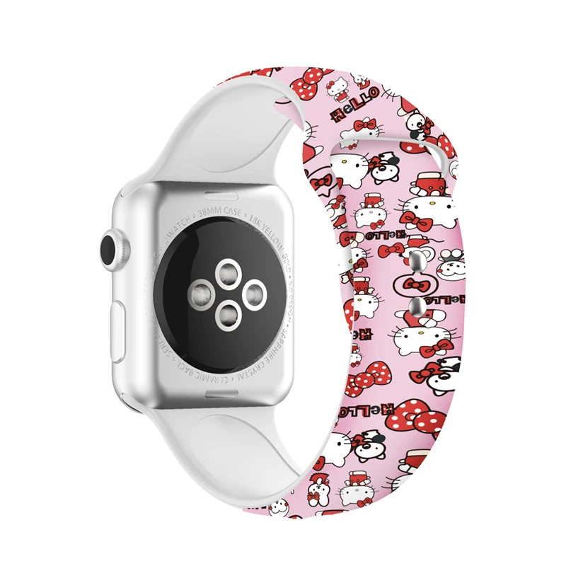 Цветной ремешок для Apple Watch 42 мм 38 мм мягкий силиконовый спортивный сменный ремешок для Apple Watch 5 серии 4 40 мм 44 мм - Цвет ремешка: hello kitty