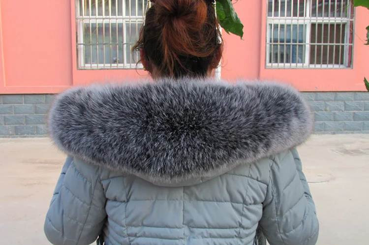 Женский натуральный меховой воротник для пальто роскошный Теплый натуральный Лисий зимний шарф женские Большие меховые шарфы мужские куртки 75 см 80 см 85 см