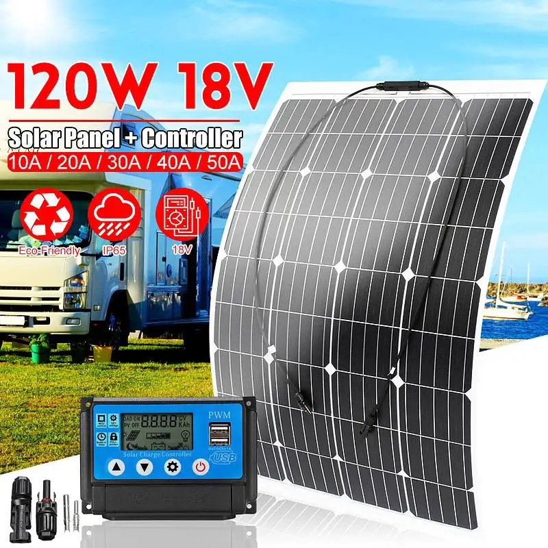 

120W 18V Monocrystalline Silicon Semi-flexible Solar Panel Battery Charger W/ MC4 Connector