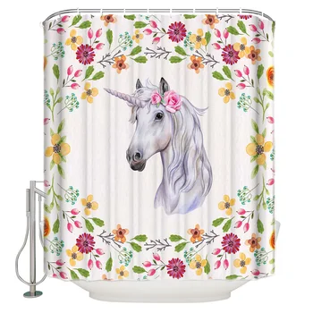 

Spring Flower Unicorn Watercolor Bathroom Shower Curtain Home Decoration Bathroom Accessories Shower Curtain
