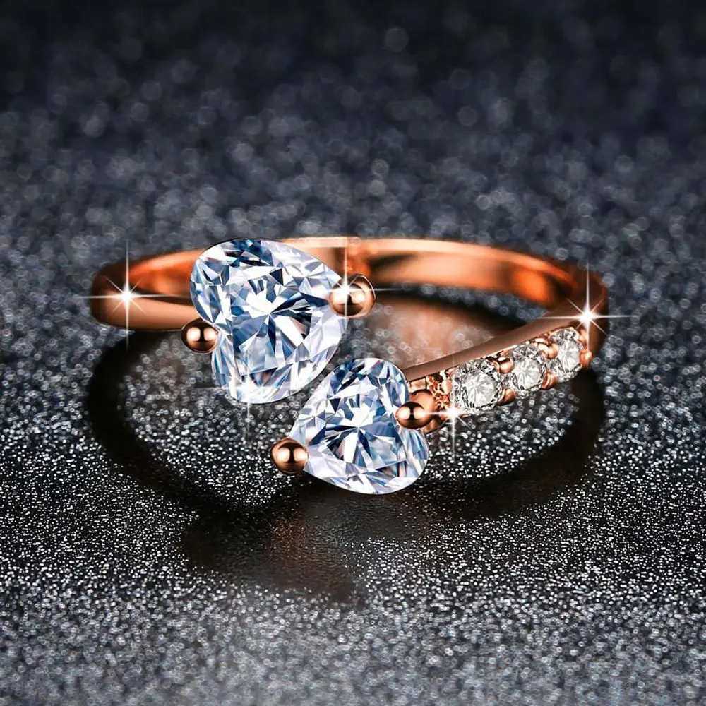 ZHOUYANG Регулируемые кольца для женщин двойное сердце циркон 3 цвета открытый палец кольцо предложение свадебный подарок модное ювелирное изделие KAR353