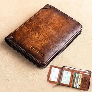 Бумажники из натуральной кожи с защитой Rfid для мужчин, винтажные тонкие короткие многофункциональные бумажники для удостоверения личности, фотобумажник