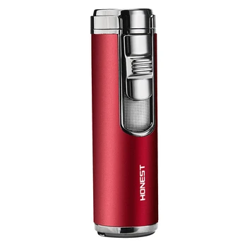 

2020 honest new cylindrical metal butane lighter four torch cigar high-end prosperous multi-function cigarette lighter