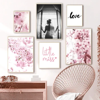 

Cherry Blossoms Pink Flower Girl Quotes Nordic Posters And Prints Wall Art Canvas Painting Wall Pictures For Living Room Decor