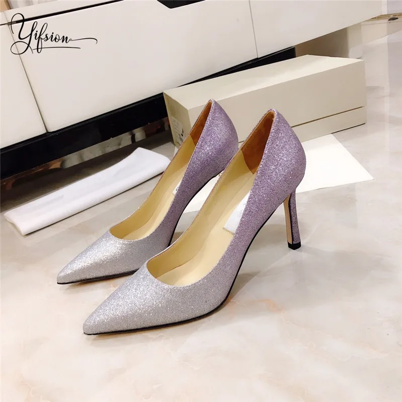 

YIFSION New Spring Summer BlingBling Women Pumps Shoes Pointed Toe Slip On Thin High Heel Ladies Pumps Wedding Party Shoes Woman