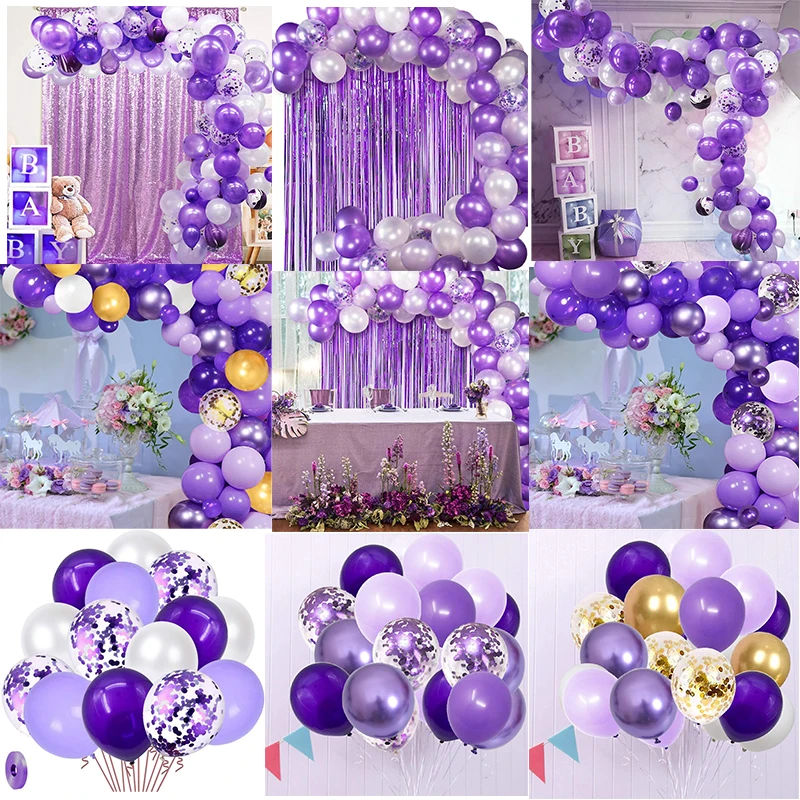 Kit d'arc de guirxiété de ballons violets, confettis métalliques