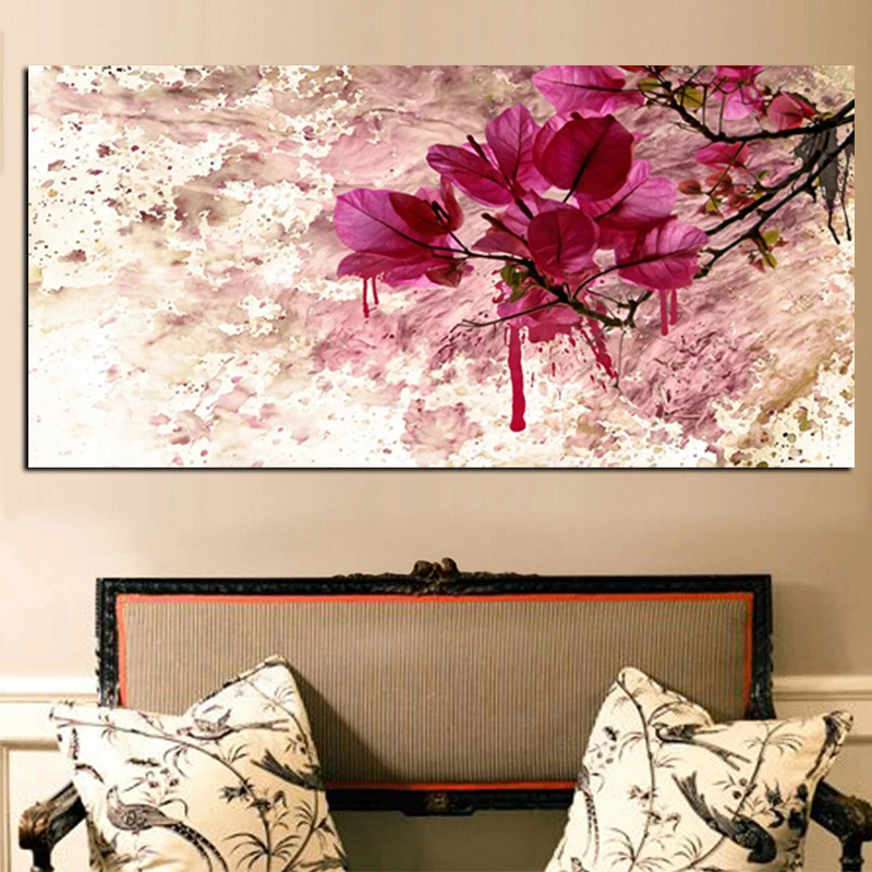 Modern Abstract Frameless Red Flower Landscape Oil Painting HD Print on Canvas Wall Art Cuadros Decor Picture for Living Room