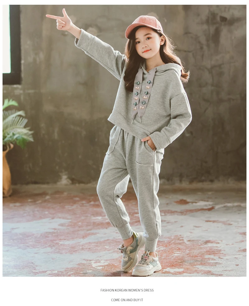 Teen Girls Clothing Set Autumn Children Suit For Toddler Girl Tracksuit Casual Kids Sportwear Cotton Hooded Sweatshirt+Pant 10 9