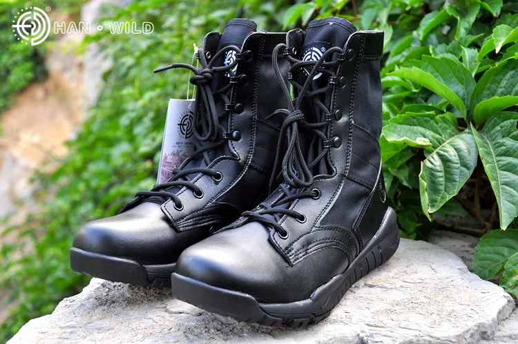 Мужские тактические армейские ботинки, зимние кожаные военные ботильоны, летняя защитная обувь для пустыни, мужская обувь, армейские ботинки - Цвет: Black