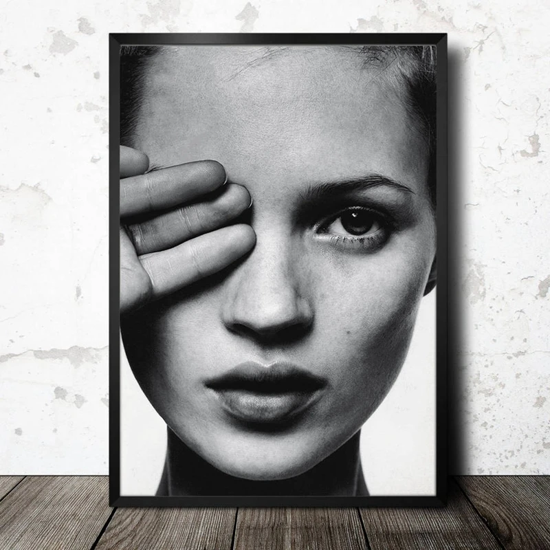 Fashion-Pop-Girl-Poster-Black-and-White-Photograph-Print-Nordic-Fashion-Girl-Portrait-Canvas-Painting-Wall