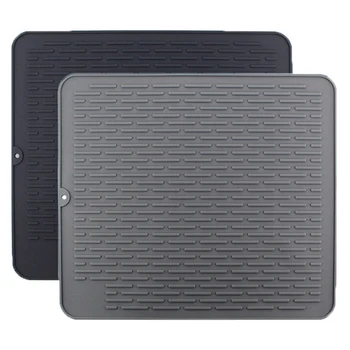 

4 Pcs Round Premium Silicone Mat for Kitchen and Hot Dishes & 1 Pcs Square Large Silicone Placemat Pot Holder Black