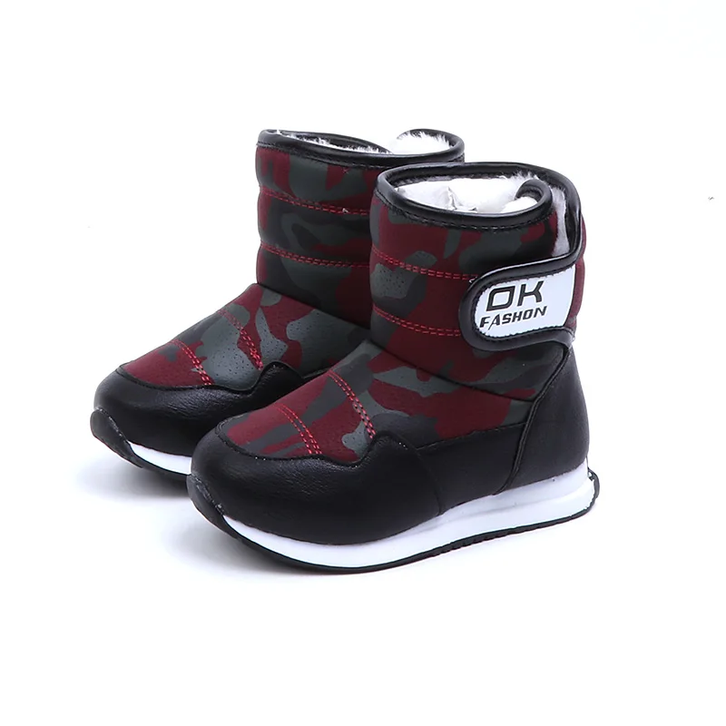 Sialia/зимние ботинки для девушки, детская обувь ботинки для мальчиков обувь зимняя плюшевая теплая толстовка и петля для улицы, до середины икры, водонепроницаемая - Цвет: Dark Red