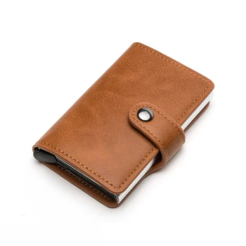 

YAMBUTO 2020 RFID Button Credit Card Holder Men Wallet PU Leather Metal Aluminum Business Bank Cardholder Case New Dropshipping