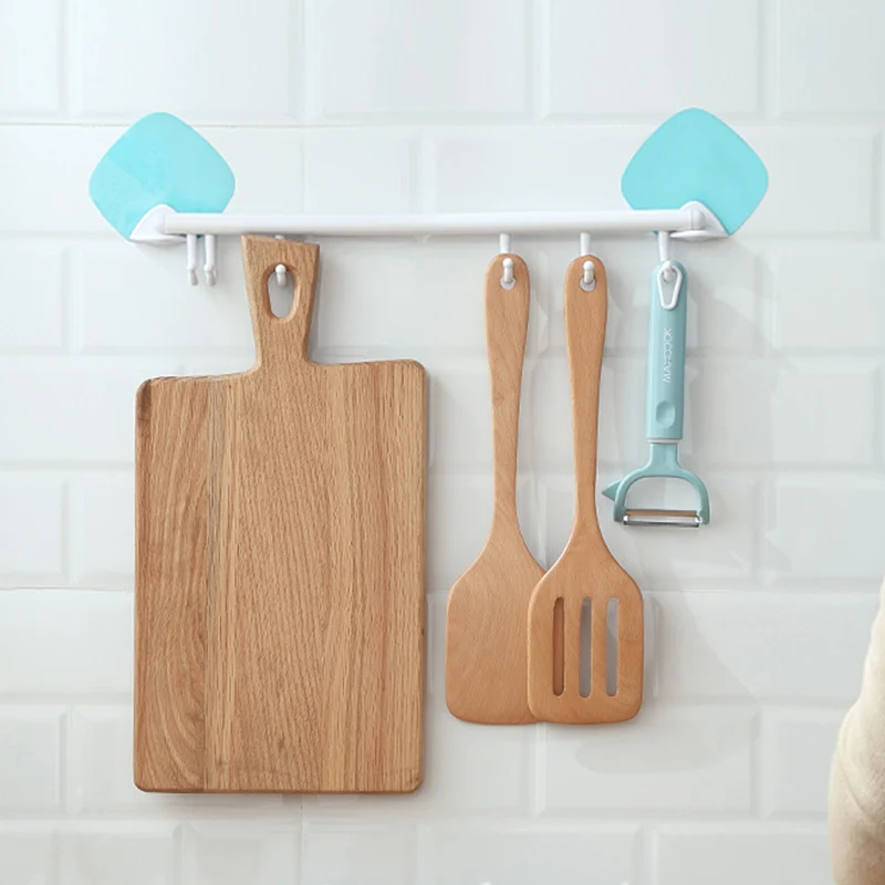 

EHEH Strong Adhesive Wall Corner Shelf 6 Hooks Multi-functional Towels Brush Hanger Delicate Bathroom Kitchen Accessory