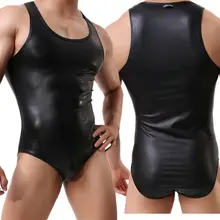 Мужские сексуальные боди из искусственной кожи, цельный спортивный костюм для фитнеса, мужской спортивный костюм для тренировок, экзотический сексуальный костюм для бодибилдинга