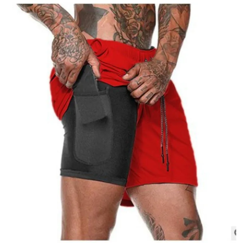 шорты мужские Летние для бега спортивные 2 в 1 фитнеса быстросохнущие Pantalon Corto Hombre