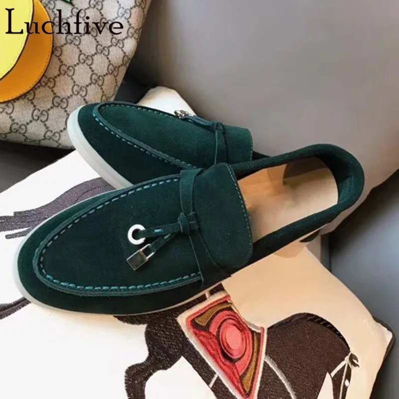 dark green Новинка; женские замшевые туфли с кисточками; модные туфли телесного цвета на плоской подошве; женские лоферы без застежки с круглым носком; сезон Ранняя весна; Zapatos De Mujer - Цвет: dark green