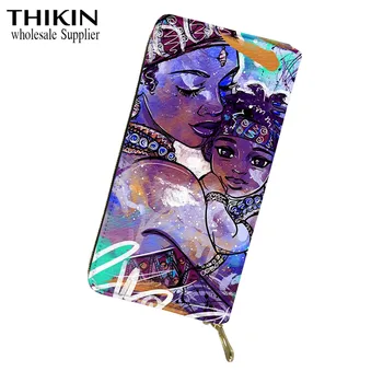 

THIKIN PU Wallet Women African Girls Black Art Female Fashion Design Coin Bag Lady Waterproof Money Bag Girls Custom Mobile Bag