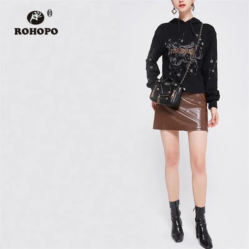 ROHOPO Pegasus/черные толстовки с капюшоном и вышивкой; пуловер с изображением лошади; трикотажная верхняя одежда; толстовка; #1922