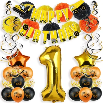 

Excavator Construction Vehicle Latex Balloons Banner Cartoon Car Theme 1 2 3 4 5 6 7 8 9th Birthday Party Baby Shower Decoration