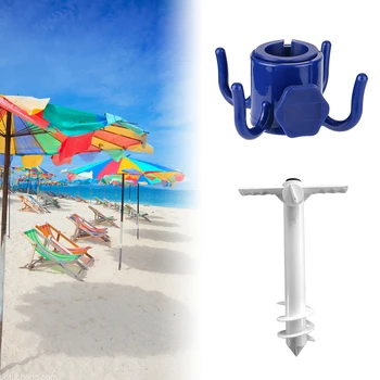 

3 Spin Beach Umbrella Sand Anchor With Hanging Hook Universal Heavy Duty Storage Holder Plastic Outdoor Camping Garden Patio