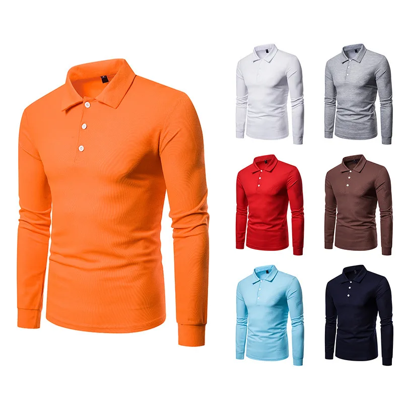 Men Polo Shirt Casual Long Sleeve Shirt Autumn Fashion Solid Street Men