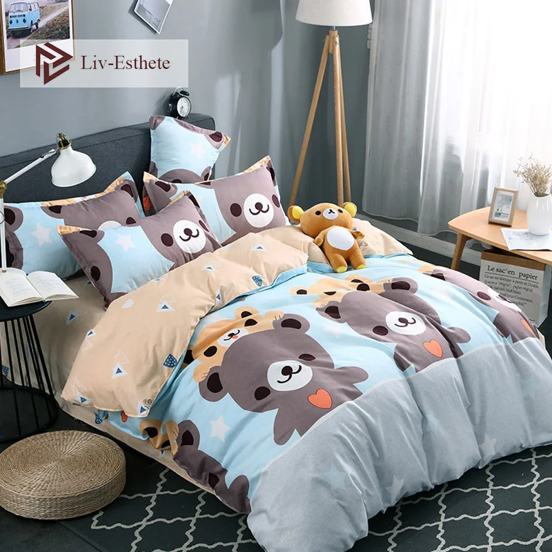 Liv-Esthete Bear детский комплект постельного белья с рисунком, пододеяльник, покрывало, простыня, двуспальная королева, постельное белье для